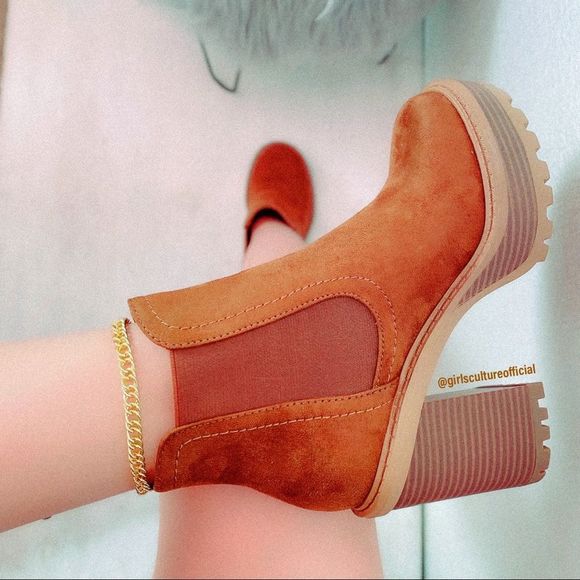 Tan Motorcycle Platform Booties - Picture 2 of 3